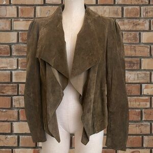 BOD & CHRISTIANSON Brown Suede Leather Draped Jacket | Open Front | Sz M